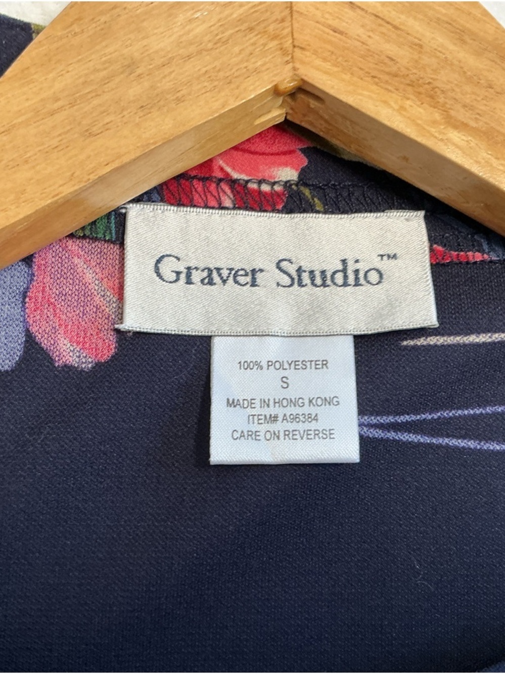 Susan Graver Navy Floral 3/4 Sleeve Tunic Top - Picture 7 of 10